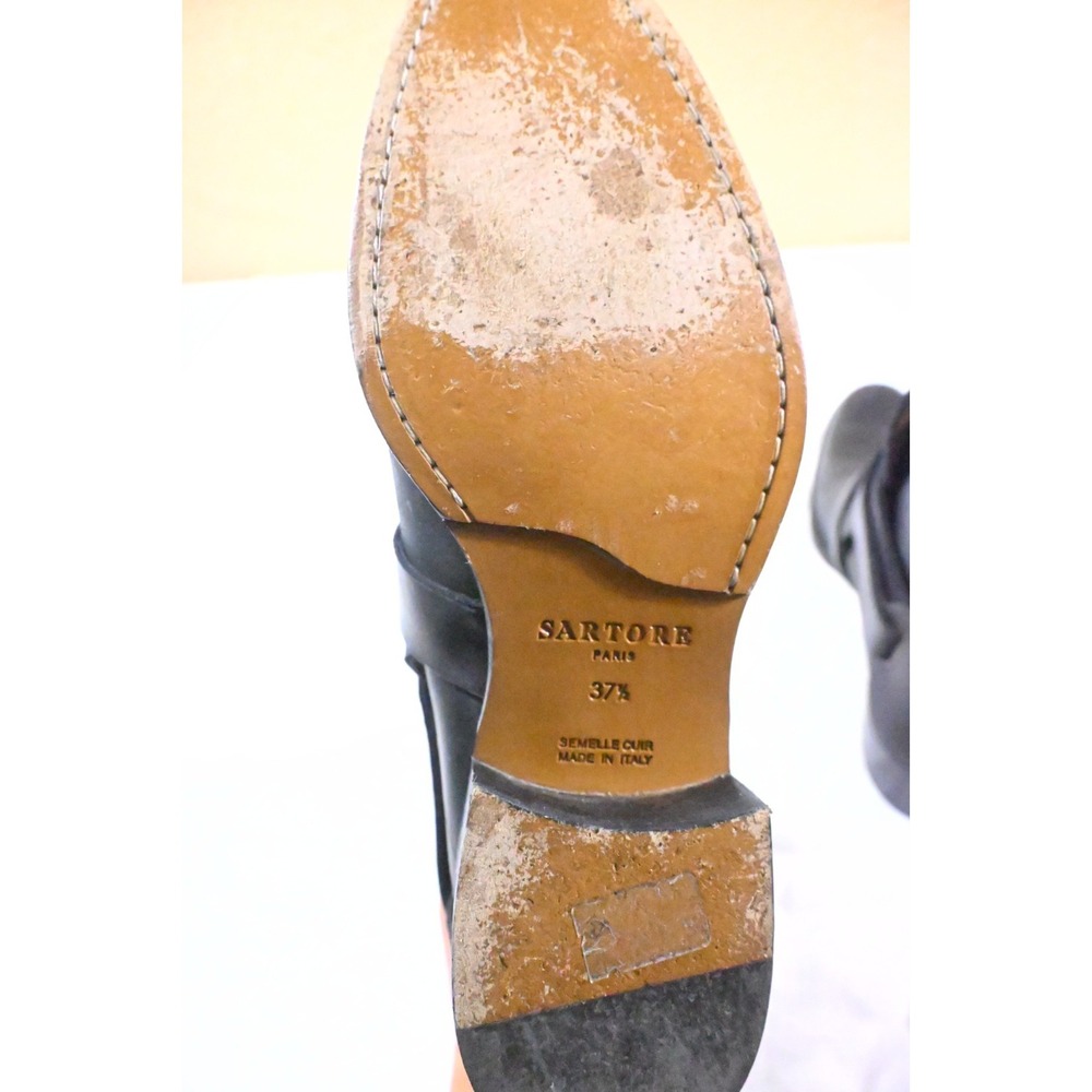 Sartore Paris Black Leather Criss Cross Strap Buckle Ankle Boots Sz 37.5 US 7.5 - Picture 10 of 12